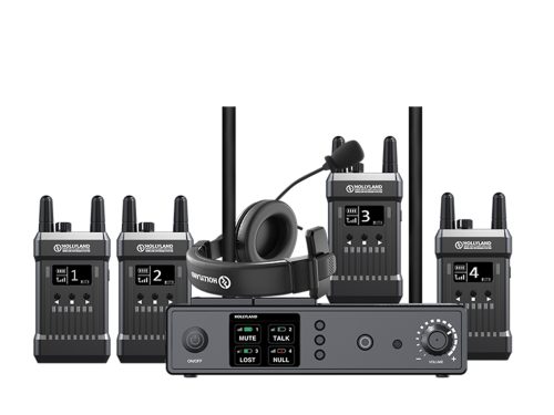 Hollyland Mars T1000 Sistema de intercomunicación Full-Duplex con cuatro transmisores beltpack y cinco Headsets